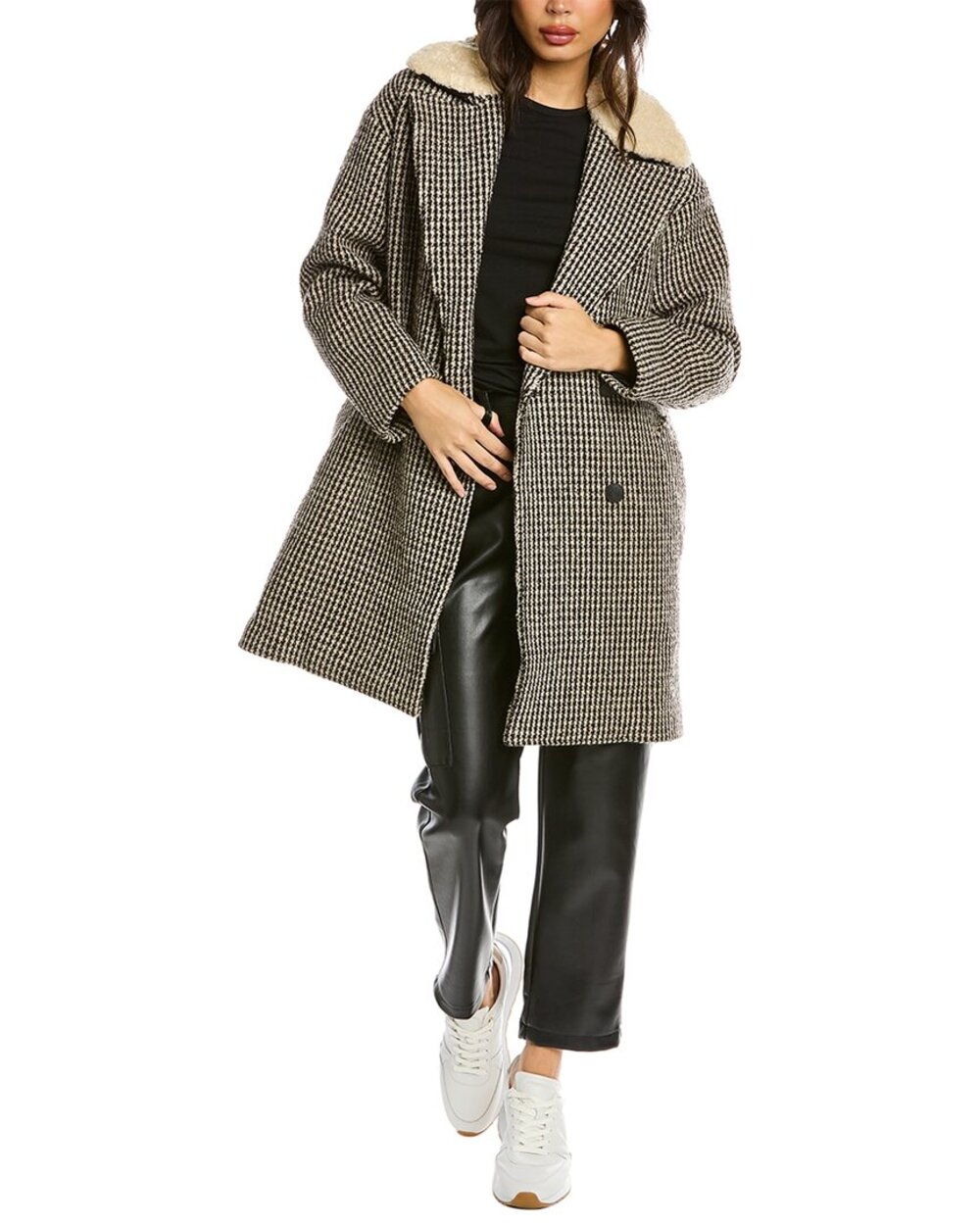 Rag & Bone Mina Houndstooth Brown Plaid Wool Coat XL